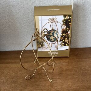 Pier 1 Ornament Display Holds 4 Inch Ornament Gold Foldable NIB